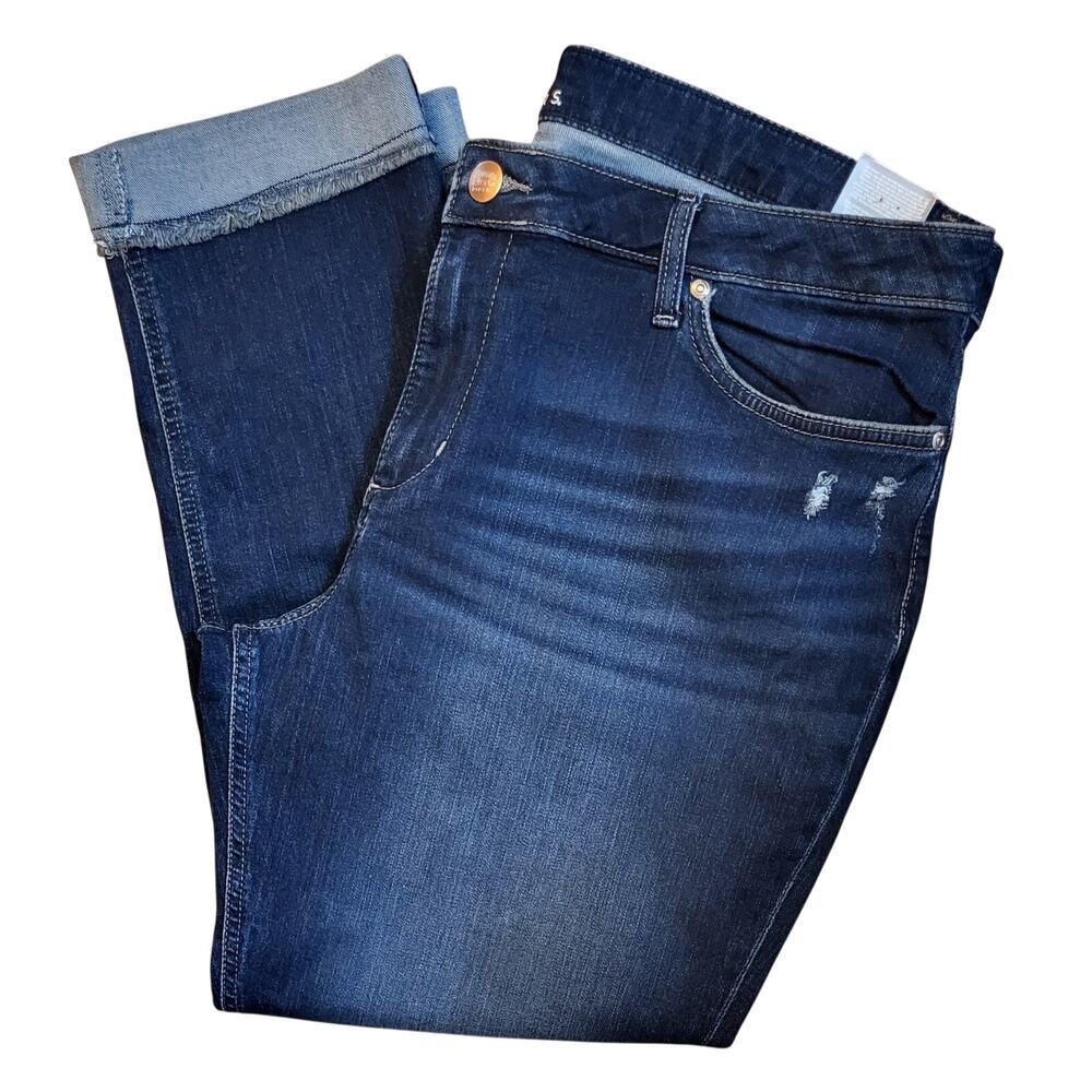 NWT Lee Ankle Jeans Women 18M Blue Relaxed Fit Stretch Frayed Cuffed